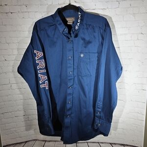 Ariat Men’s Team Logo Twill Button Down Shirt Navy Blue Long Sleeve Size Large